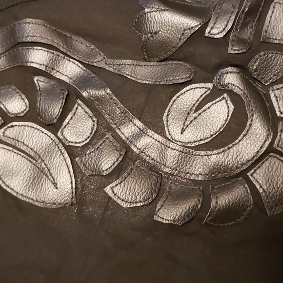 VTG Cache sheer black top with faux leather applique XS - Picture 2 of 4